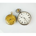 A Lady's 19th century yellow metal continental fob watch, stamped '18k',