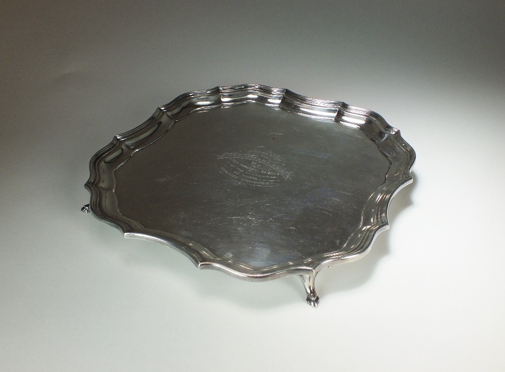 A silver presentation salver, Barker Brothers, Chester 1919,