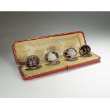 A cased set of four silver mounted tortoiseshell menu holders, William Comyns, London 1913,