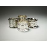 A collection of four various silver napkin rings, Sheffield and Birmingham, total weight approx 3.