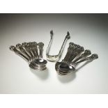 A set of twelve Victorian Queens pattern silver teaspoons, George Adams for Chawner & Co,