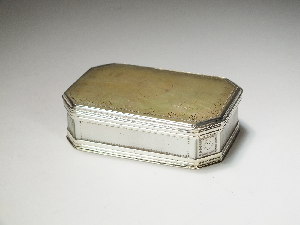 A William IV silver mounted mother of pearl box, London 1831, of canted rectangular form,