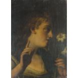 Continental school , 18th century, lady holding a flower, oil on canvas,