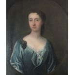 Manner of Godfrey Kneller (1646-1723), Portrait of a lady wearing a blue dress in a painted oval,