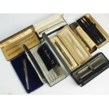 A collection of nine Parker fountain pens, to include; Parker 75 Sterling silver Ciseles,