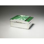 An Art Deco silver and green enamel mounted box, makers mark indistinct, Birmingham 1932,