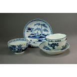 Five pieces of Worcester blue and white porcelain, circa 1770-85, comprising two tea bowls in the