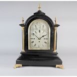 A Victorian table clock in George III style, 8” arched silvered dial with Roman numerals and