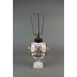 A KPM Berlin porcelain vase converted to a table lamp, late 19th century painted with a scene of