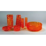 Whitefriars textured glass in the tangerine colourway, designed in the 1950s-60s by Geoffrey