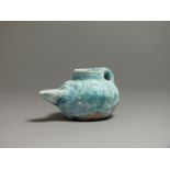 Byzantine, ceramic glazed oil lamp, 7th - 9th century AD. Long spout with rounded body and flat