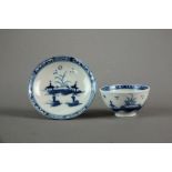 A Caughley porcelain toy tea bowl and saucer, circa 1785, painted in blue with the Island pattern,