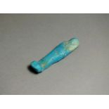 Egyptian, faience, Late Period, 664-322 BC; shabti with mummiform body wearing tripartite wig and