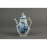 A Caughley porcelain coffee pot and cover, circa 1780-85, transfer-printed in underglaze blue with