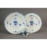 A pair of Caughley porcelain Tournai plates, circa 1785 painted in blue with the Carnation