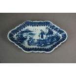 A Caughley porcelain blue and white spoon rest, circa 1780-85, transfer-printed in the Pleasure Boat