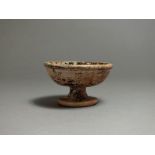 South Italian, Apulian, 4th century BC, ceramic stemmed black glazed cup, flat rim with rounded body