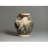 South Italian, Apulian, black glazed jug, 4th century BC; flared mouth with angled rim, short neck