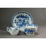 A Worcester porcelain leaf form butter boat, circa 1775, decorated in underglaze blue with