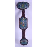 A GOOD CHINESE QING DYNASTY CARVED HARDWOOD AND CLOISONNE ENAMEL RUI SCEPTRE decorated with