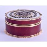 A RUSSIAN 14CT YELLOW GOLD RED ENAMEL AND DIAMOND BOX AND COVER set with a stylised eagle and