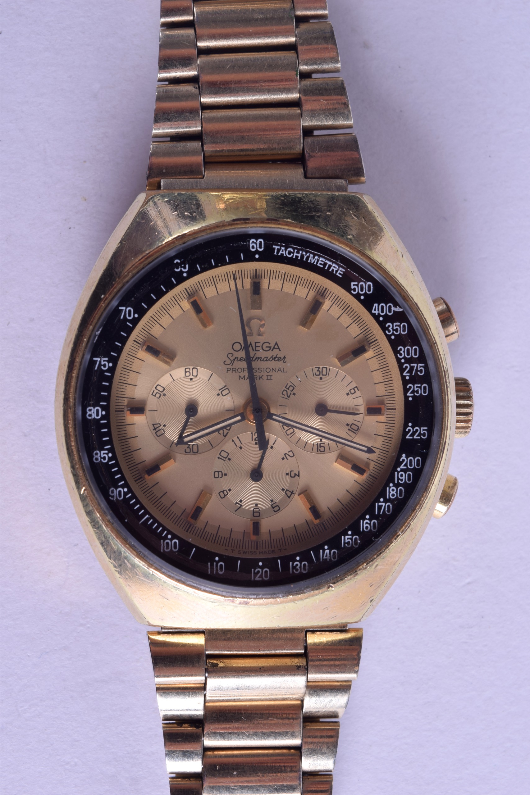 A GOOD VINTAGE OMEGA SPEEDMASTER PROFESSIONAL MARK II WRISTWATCH with multi dial and black border. 4