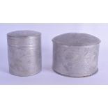 TWO EARLY 20TH CENTURY CHINESE PEWTER KUT HING PEWTER BOXES AND COVERS engraved with dragons and