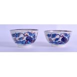 A PAIR OF 18TH CENTURY LIVERPOOL TEABOWLS painted with Oriental figures within landscapes. 9 cm