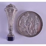 A MID 19TH CENTURY EUROPEAN SILVER AND SAPPHIRE GLASS SEAL together with a 19th century Silver