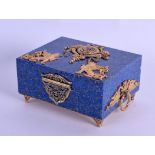 A RUSSIAN SILVER GILT AND LAPIS LAZULI CARVED DIAMOND CASKET AND COVER decorated with stylised