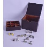 A BOX OF GENTLEMANS SILVER CUFFLINKS.