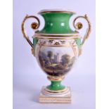 19th c. Derby vase painted with a view of 'Haddon Hall, Derbyshire' in a gilt panel on an apple