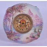 AN UNUSUAL CONTINENTAL ENAMELLED MASONIC STRUT DESK CLOCK painted with extensive landscapes. 10 cm x