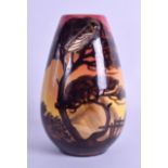 AN UNUSUAL 1950S EUROPEAN POTTERY BULBOUS VASE overlaid with a cicada fly within a landscape. 17.5