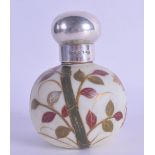 A VICTORIAN SILVER MOUNTED WEBBS TYPE GLASS SCENT BOTTLE painted with flowers. Birmingham 1889. 8.75