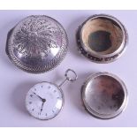 A GOOD 18TH/19TH CENTURY TRIPLE CASED VERGE POCKET WATCH the silver case decorated with floral