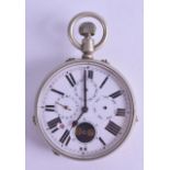 AN ANTIQUE TRAVELLING CHRONOMETER POCKET WATCH with moon aperture. 7 cm diameter.