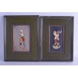 A PAIR OF 19TH CENTURY ITALIAN FRAMED PIETRA DURA MOSAIC MARBLE PANELS depicting a figure within