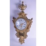 A LARGE 19TH CENTURY FRENCH ORMOLU CARTEL CLOCK with large central mask head, the large white enamel