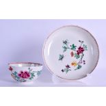 Shaw's Brow Liverpool famille rose Chinese style teabowl and saucer with loop and line border.
