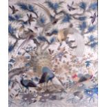 A FINE 19TH CENTURY CHINESE FRAMED SILKWORK PANEL well decorated all over with 100 birds within a