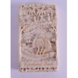 A GOOD 19TH CENTURY CHINESE EXPORT CARVED IVORY CARD CASE AND COVER depicting Napoleon's Tomb and