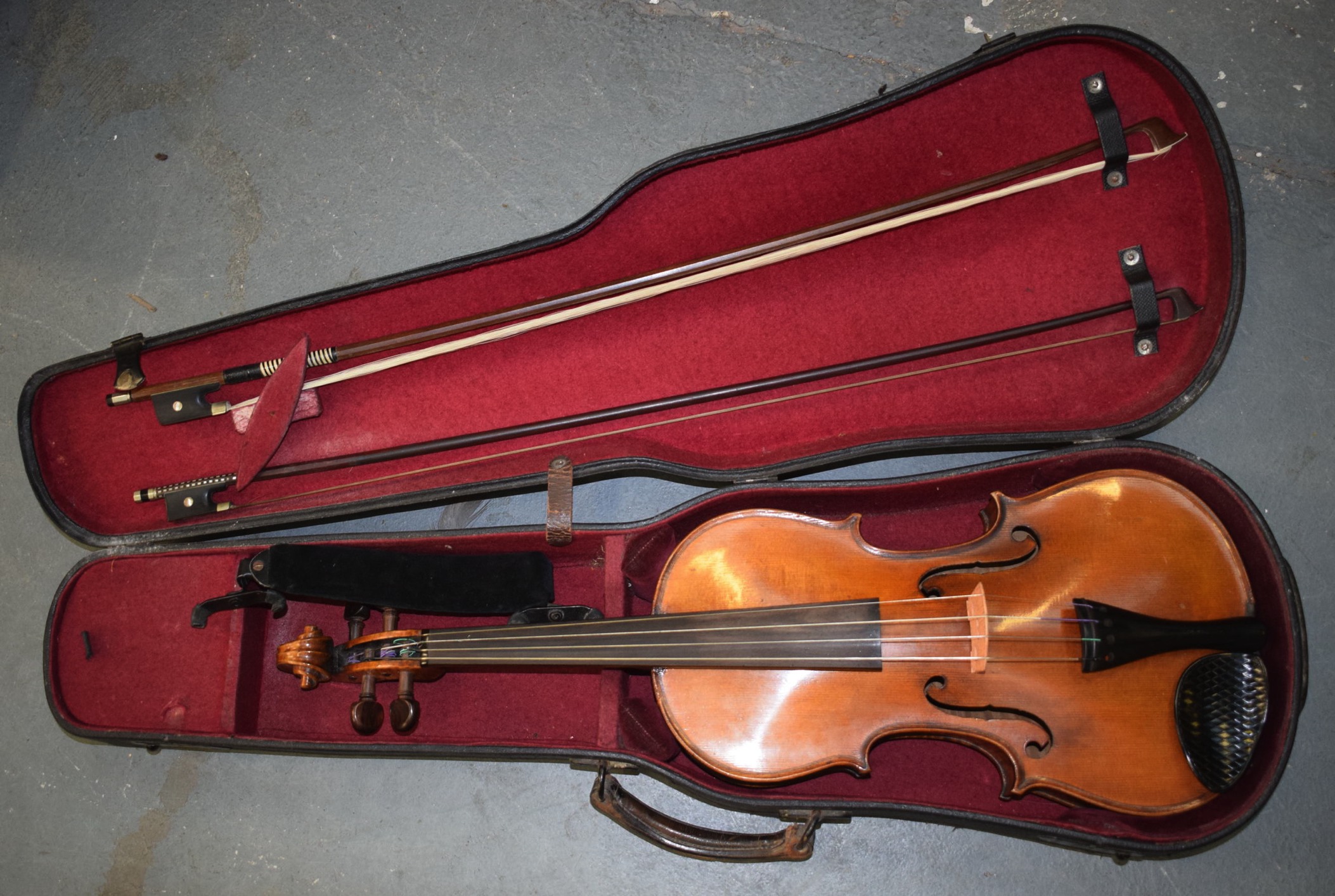 A CASED VIOLA, with two bow's. (3)