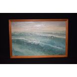 J P BIRGER (20th Century), framed oil on board, signed, crashing waves. 36 cm x 57 cm.