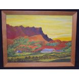 D FRANCIS (Australian), framed oil on board, unsigned, "Woolshed Flat, Araba Hills, Flinders Ranges,