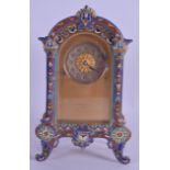 AN UNUSUAL 19TH CENTURY FRENCH CHAMPLEVE ENAMEL MANTEL CLOCK signed Russells Ltd Paris, the case