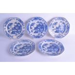 A GROUP OF TEN 18TH CENTURY CHINESE BLUE AND WHITE PLATES Qianlong, painted with the willow pattern.