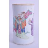 A 19TH CENTURY CHINESE FAMILLE ROSE BRUSH POT Guangxu, painted with figures. 12 cm high.