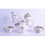 A 19TH CENTURY MEISSEN PORCELAIN TEA FOR TWO TEASET comprising of teapot, cream jug, two cups & a