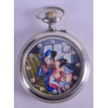 A DOXA 'EROTIC' CHROME POCKET WATCH depicting a male and female performing lewd acts during